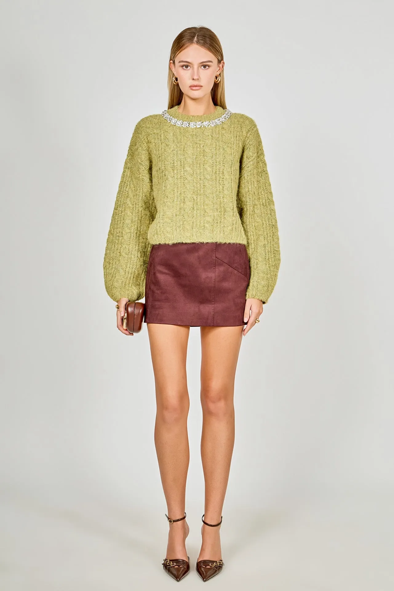 Jewel Embroidered Fuzzy Cable Knit Chunky Sweater sold by Endless Rose