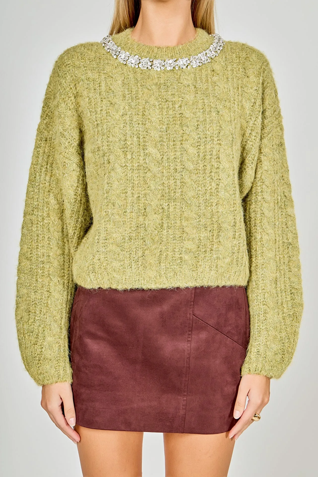 Jewel Embroidered Fuzzy Cable Knit Chunky Sweater sold by Endless Rose product image thumbnail 2