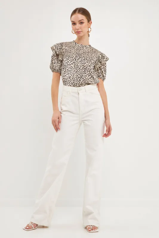 Leopard Ruffle Blouse sold by Endless Rose