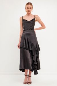 Satin Waterfall Midi Skirt sold by Endless Rose