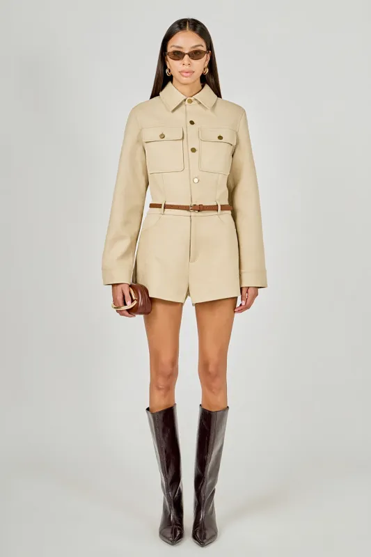 Faux Suede Long Sleeve Romper sold by Endless Rose