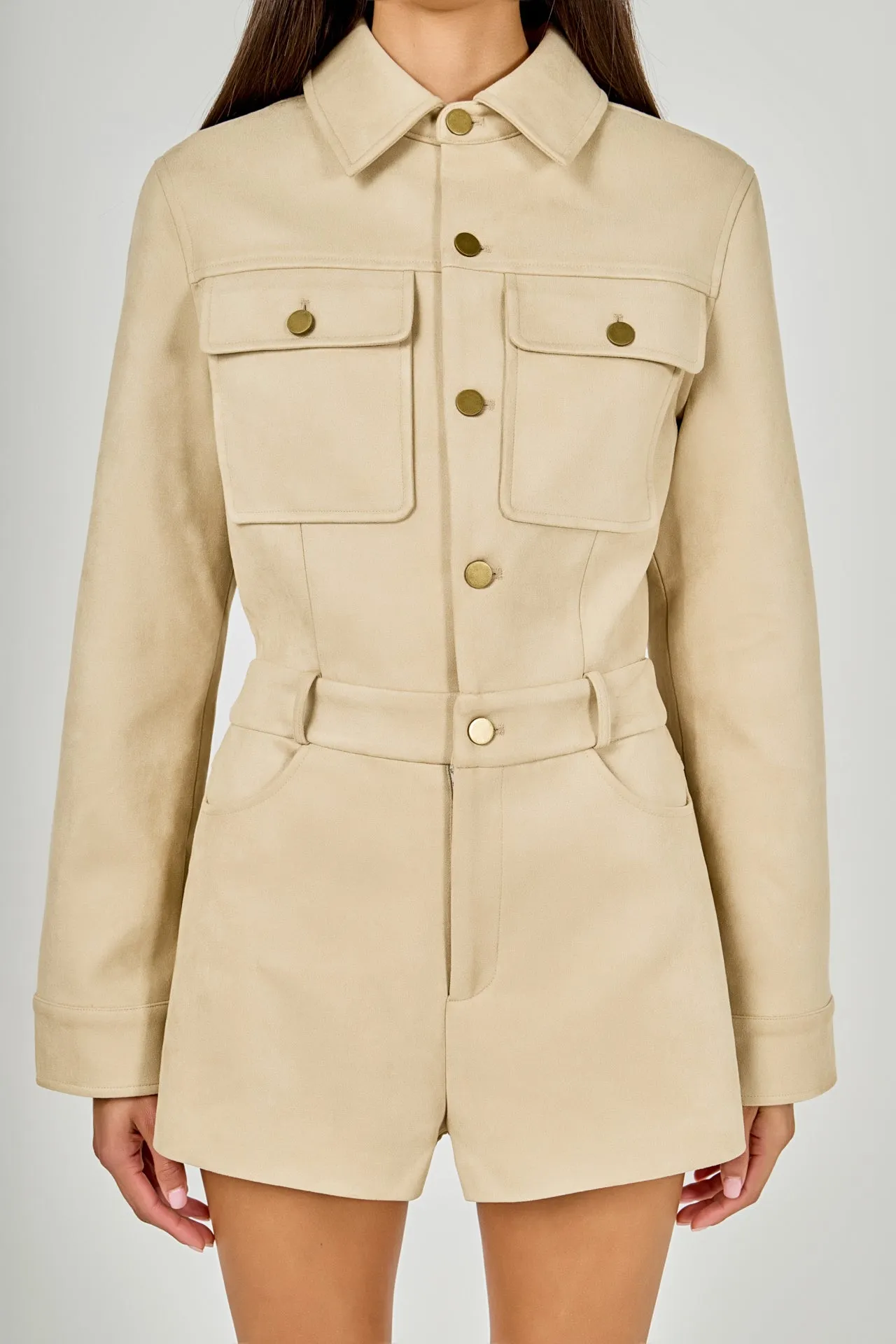 Faux Suede Long Sleeve Romper sold by Endless Rose product image thumbnail 2