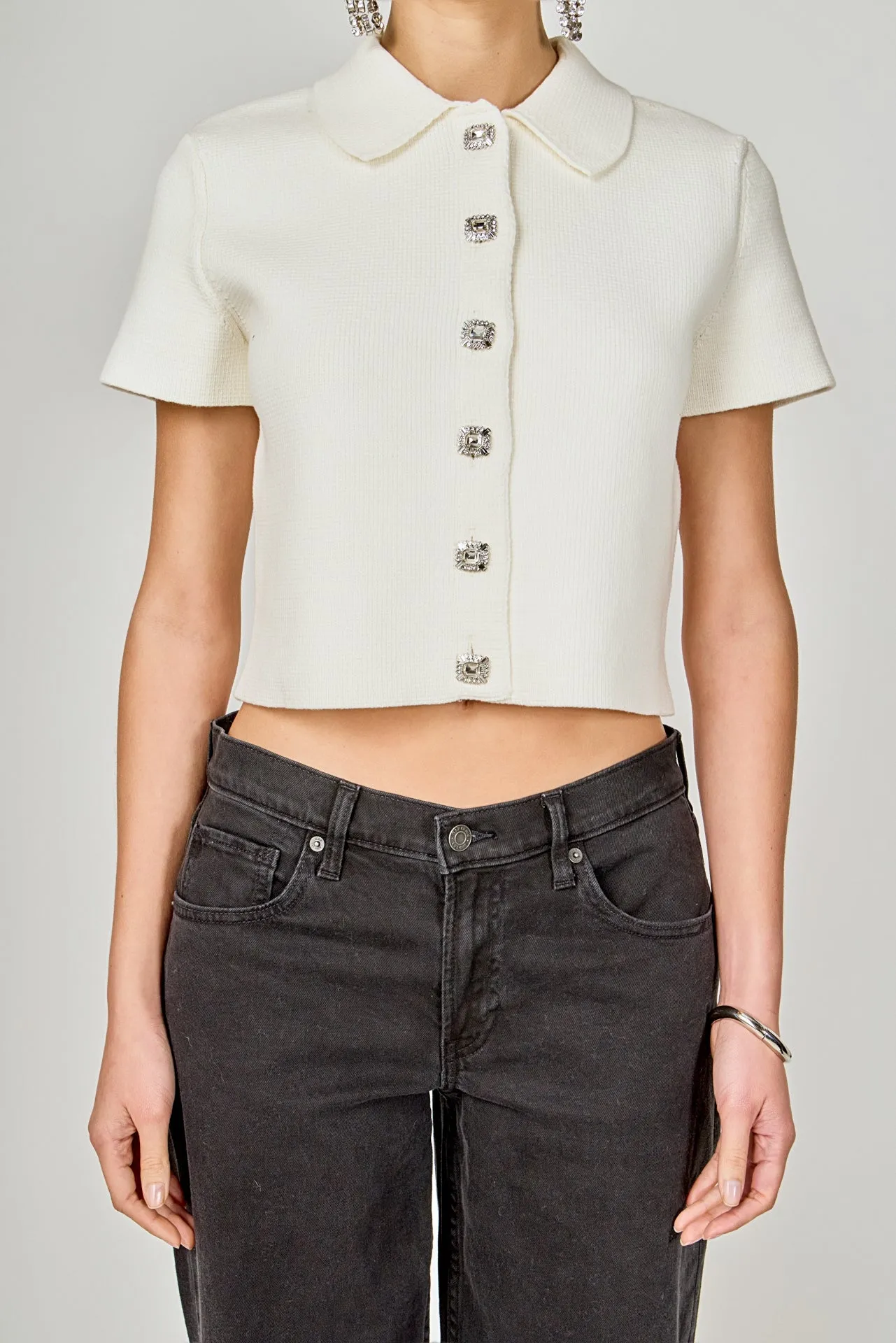 Jewel Buttoned Cropped Knit Top sold by Endless Rose product image thumbnail 2