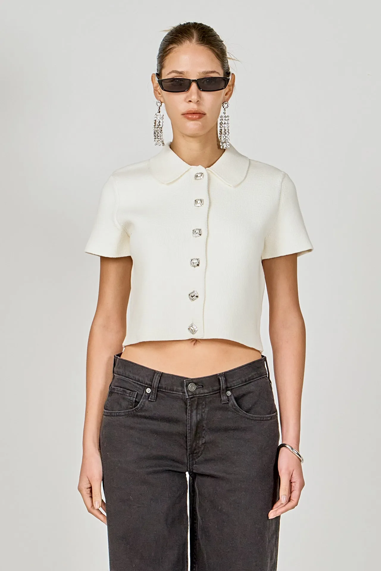Jewel Buttoned Cropped Knit Top sold by Endless Rose product image thumbnail 5