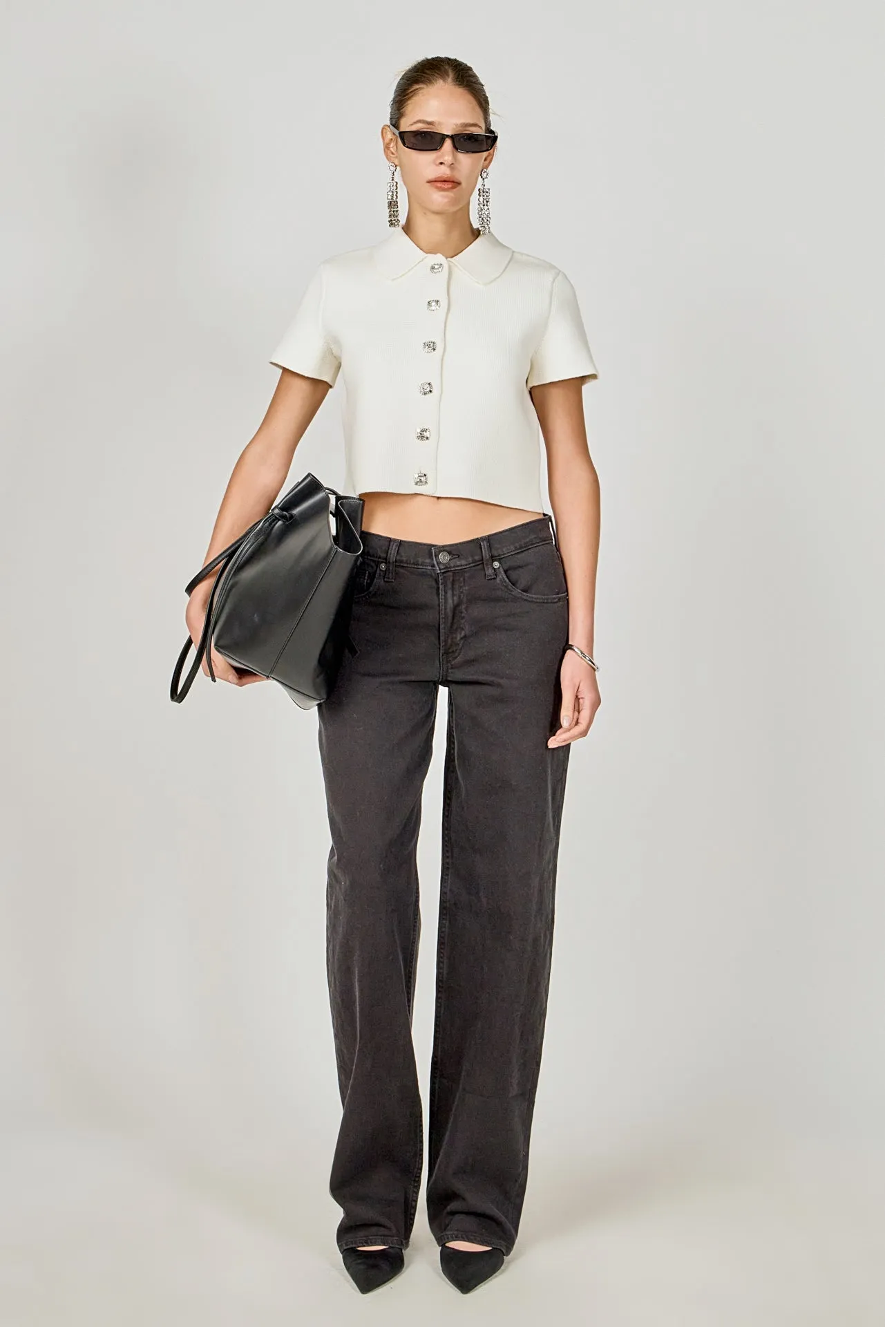 Jewel Buttoned Cropped Knit Top sold by Endless Rose product image thumbnail 3