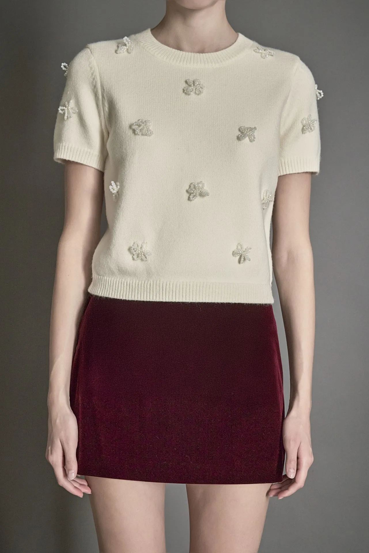 Pearl Trim Short Sleeve Sweater sold by Endless Rose product image thumbnail 2