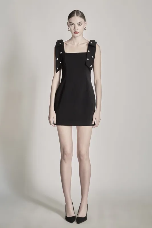 Mini Dress With Rhinestone & Pearl Embellished Bow sold by Endless Rose