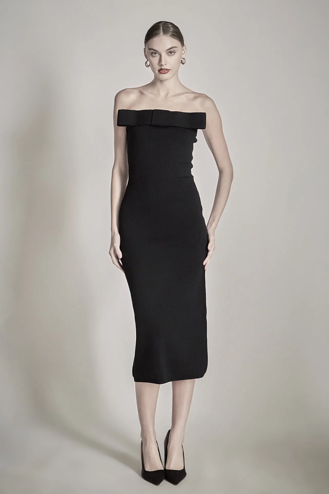 Bow Detailed Tube Midi Knit Dress sold by Endless Rose