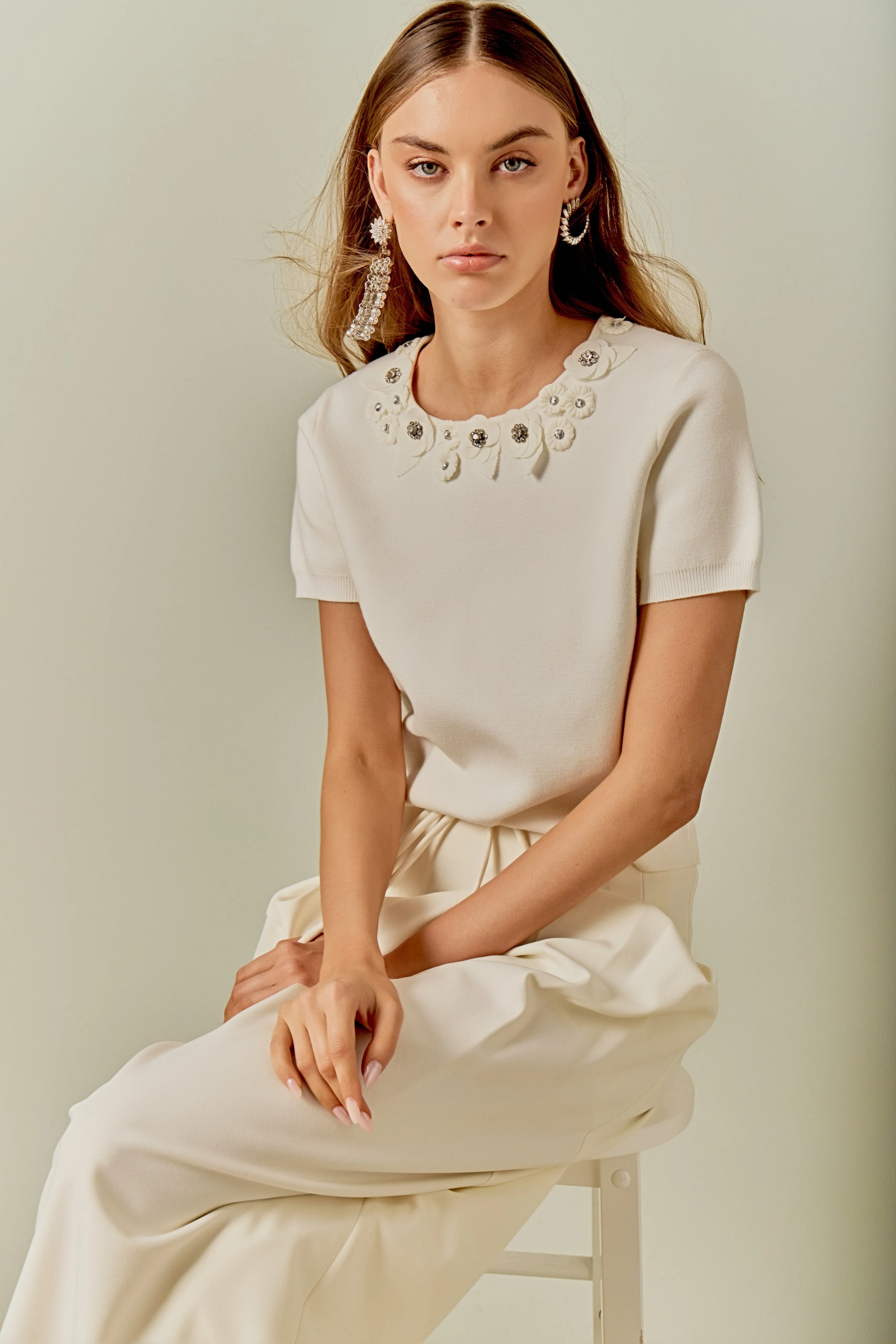 Floral Detail Short Sleeve Sweater sold by Endless Rose product image thumbnail 5