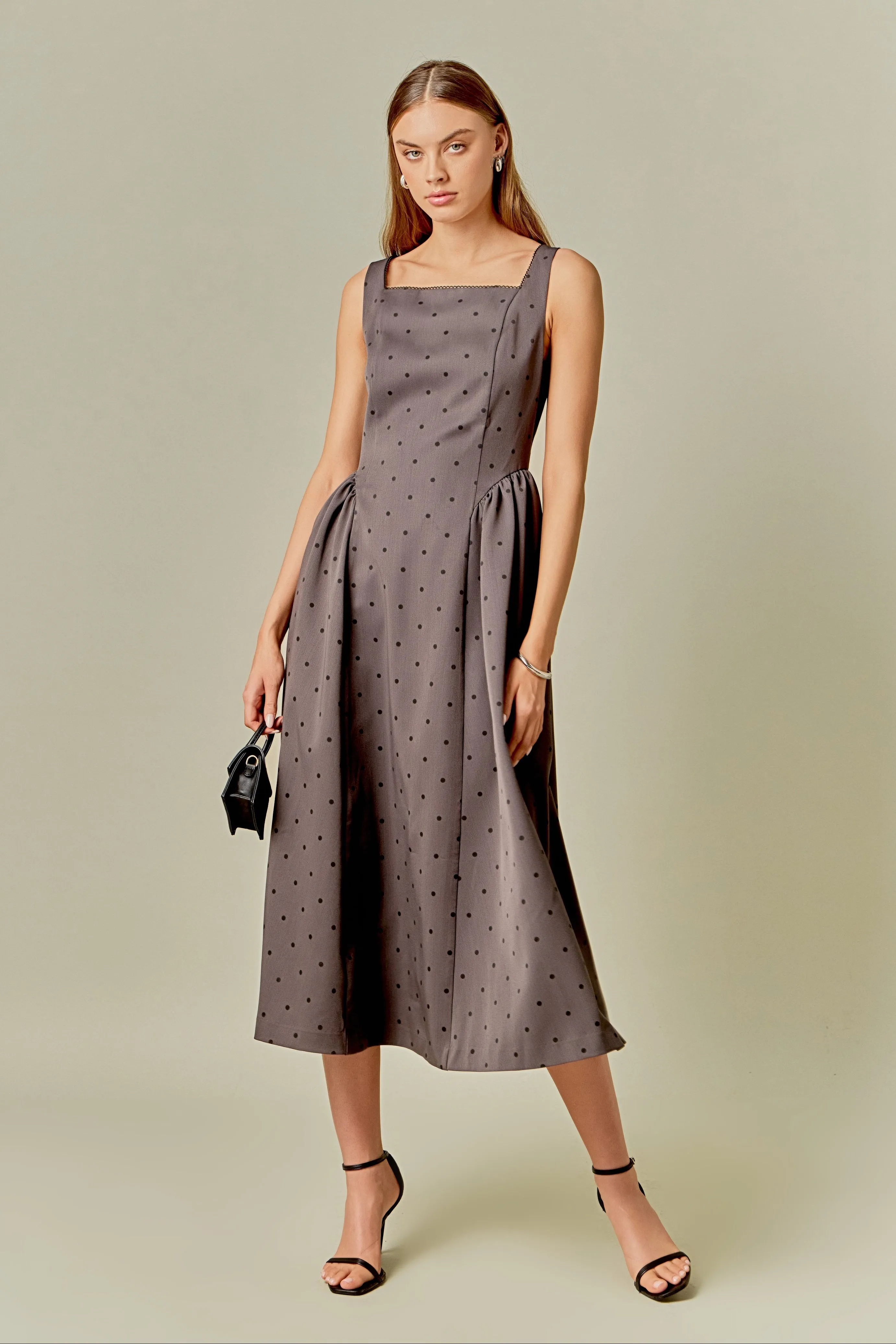 Square Neck Polka Dot Gathered Waist Midi Dress sold by Endless Rose product image thumbnail 5