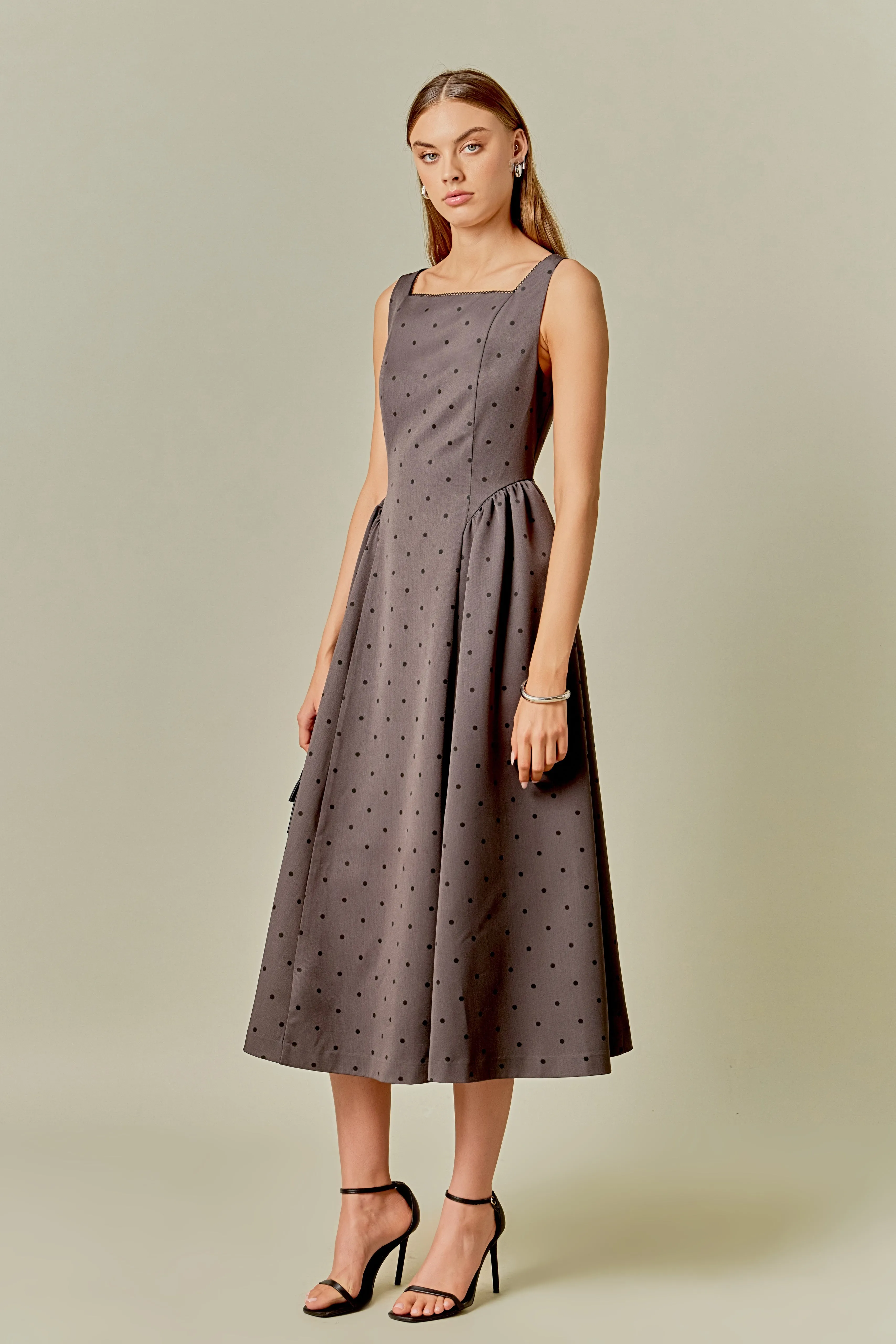 Square Neck Polka Dot Gathered Waist Midi Dress sold by Endless Rose product image thumbnail 3