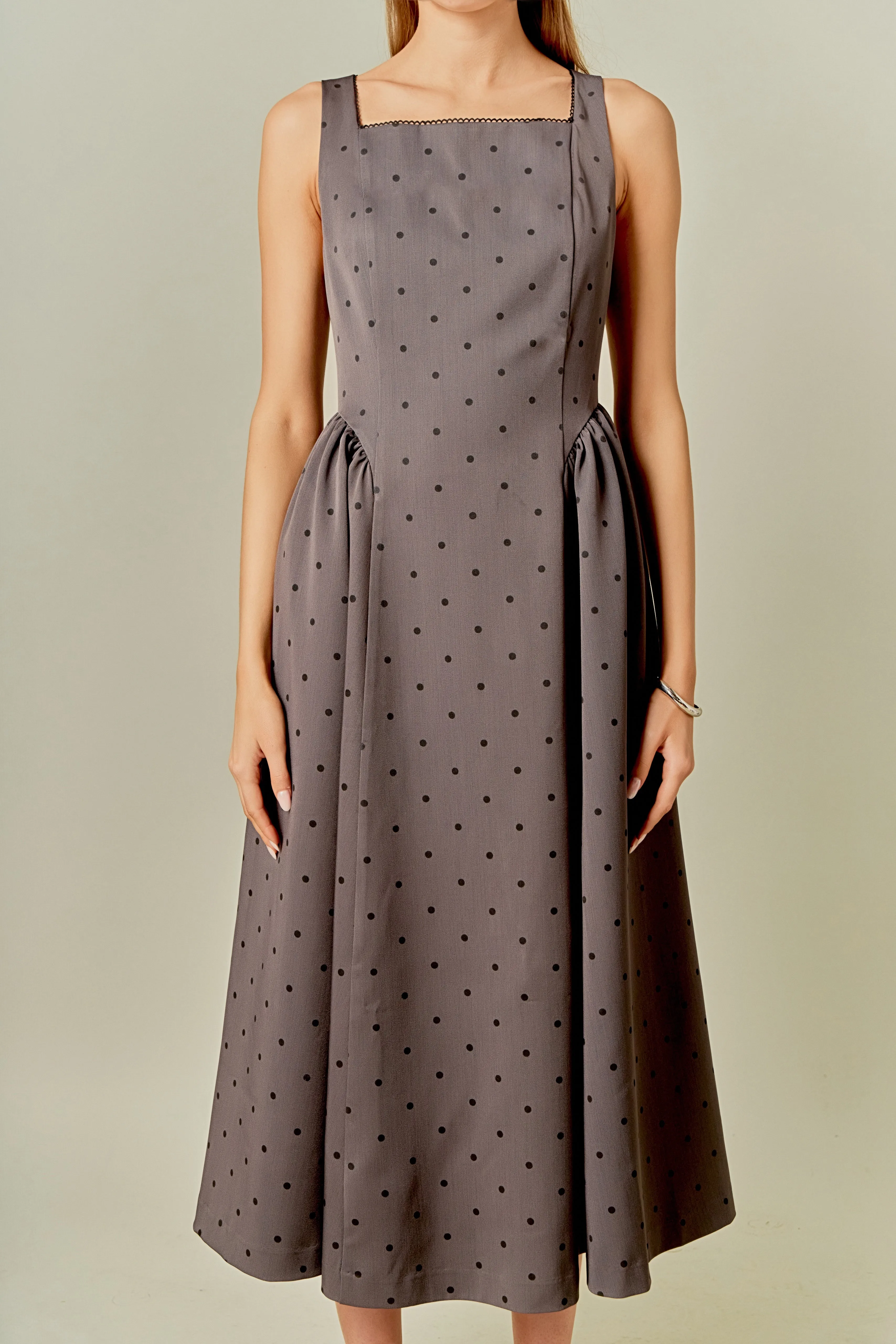 Square Neck Polka Dot Gathered Waist Midi Dress sold by Endless Rose product image thumbnail 2