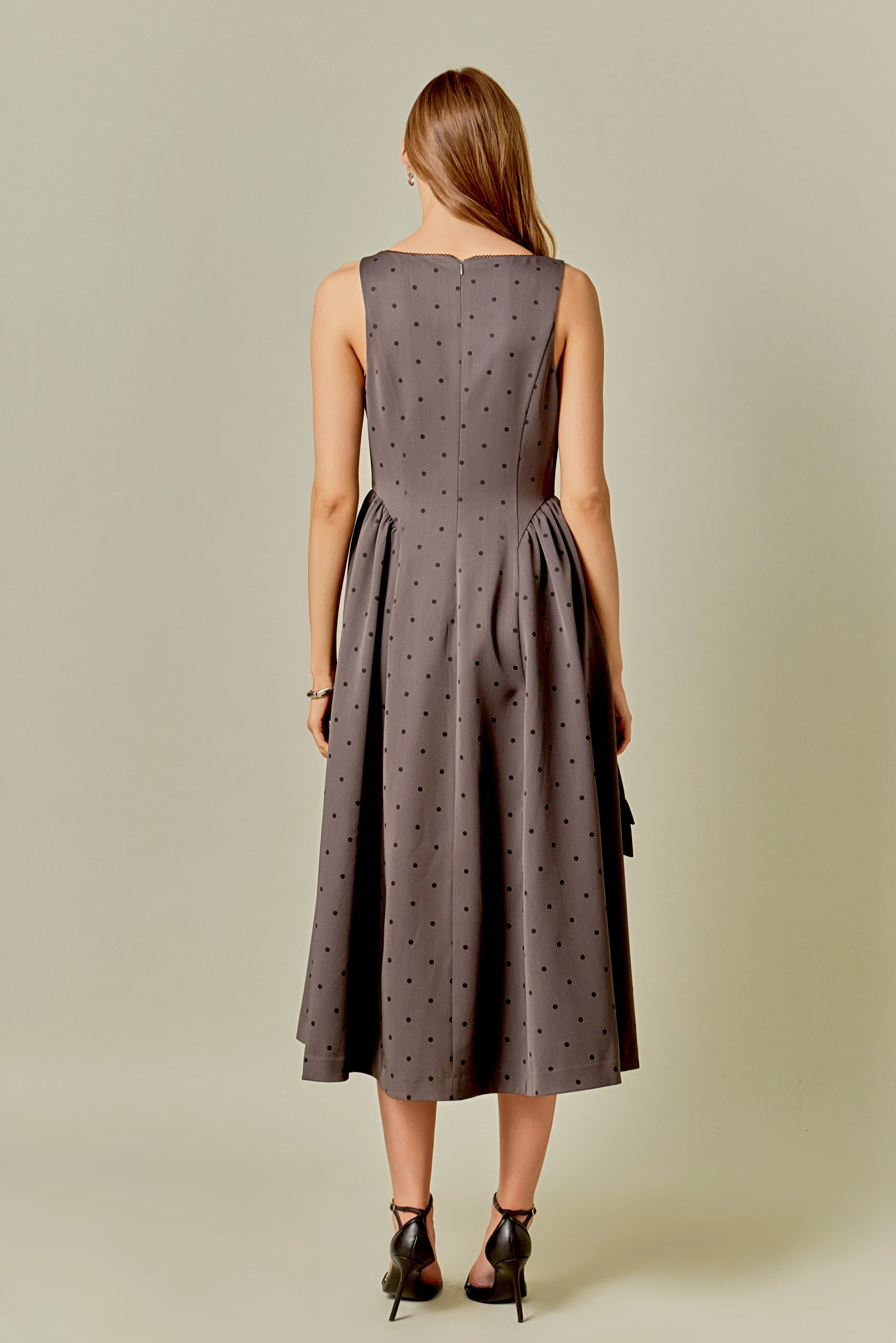 Square Neck Polka Dot Gathered Waist Midi Dress sold by Endless Rose product image thumbnail 4