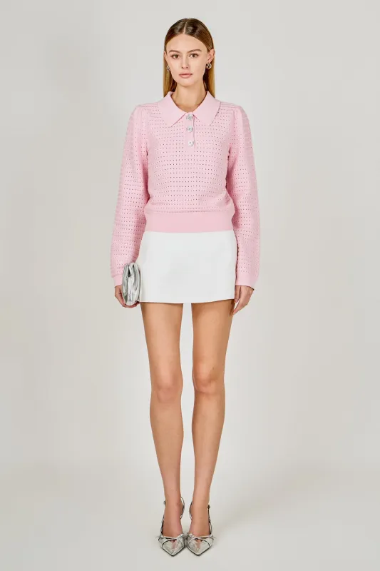 Long Sleeve Jewel Buttoned Polo Sweater made by Endless Rose