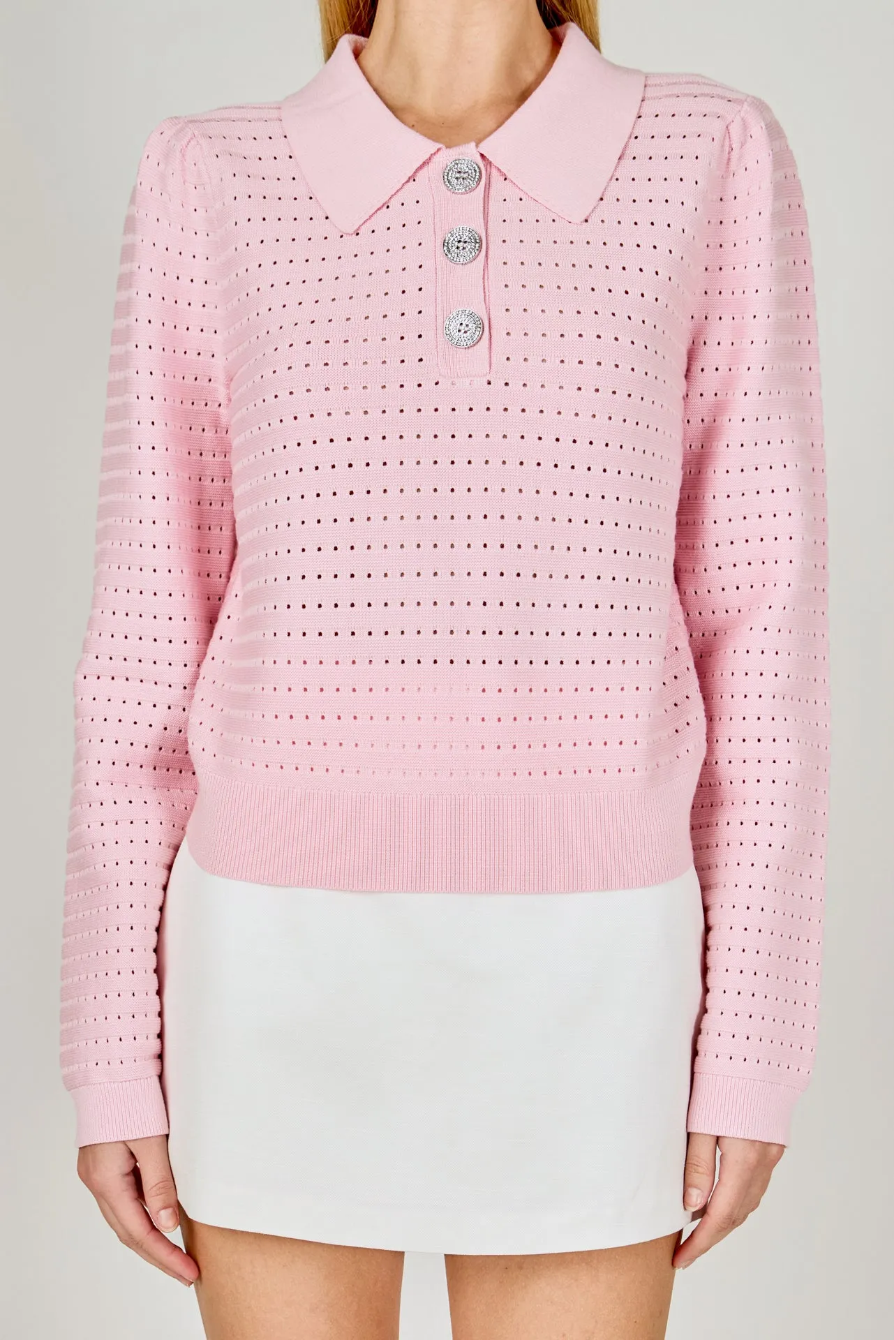 Long Sleeve Jewel Buttoned Polo Sweater sold by Endless Rose product image thumbnail 2
