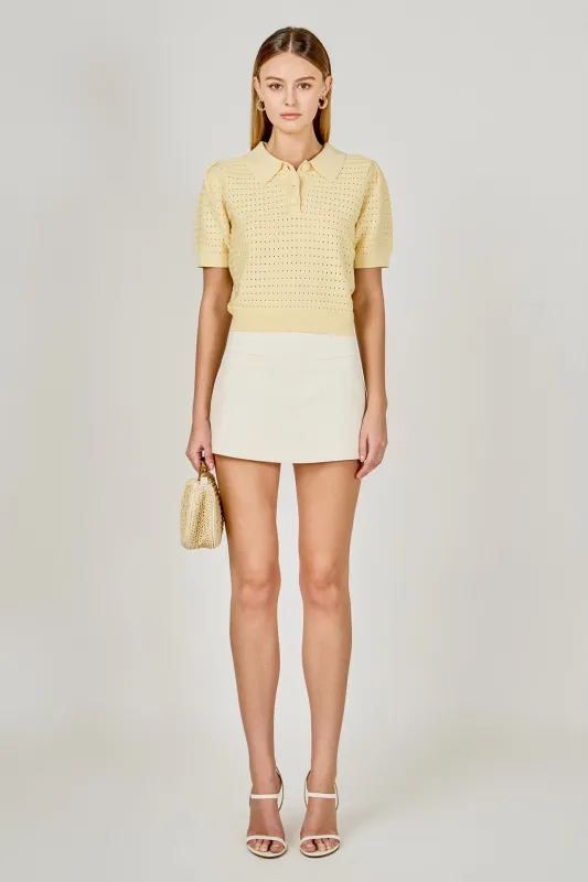 Short Sleeve Jewel Buttoned Sweater Top sold by Endless Rose