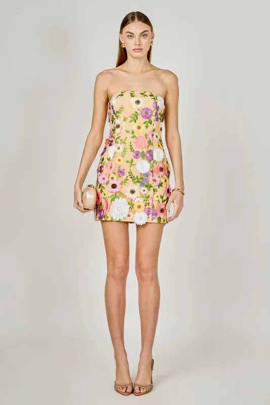 Floral Embroidered Mini Strapless Dress made by Endless Rose