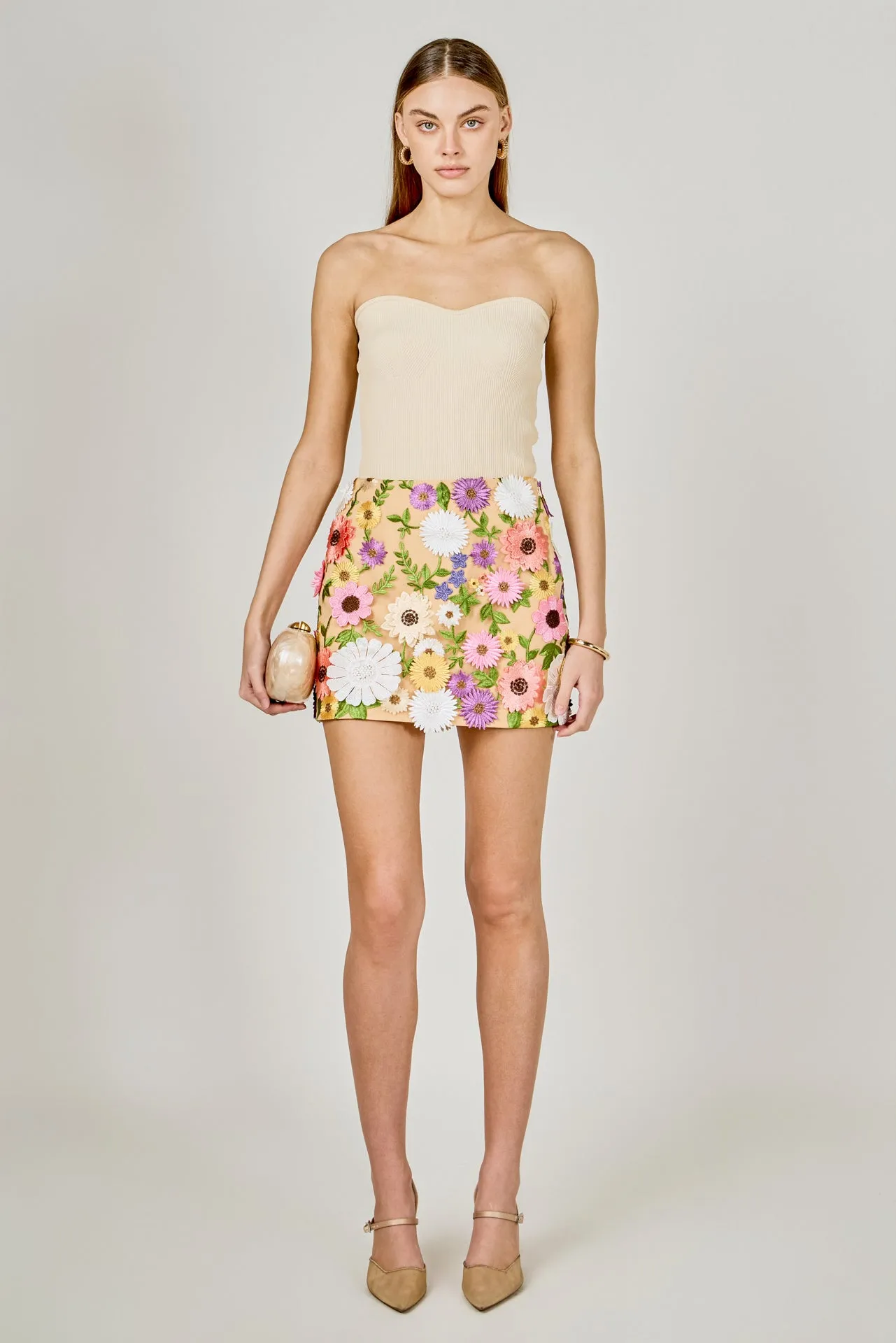 Floral Embroidered Mini Skirt sold by Endless Rose