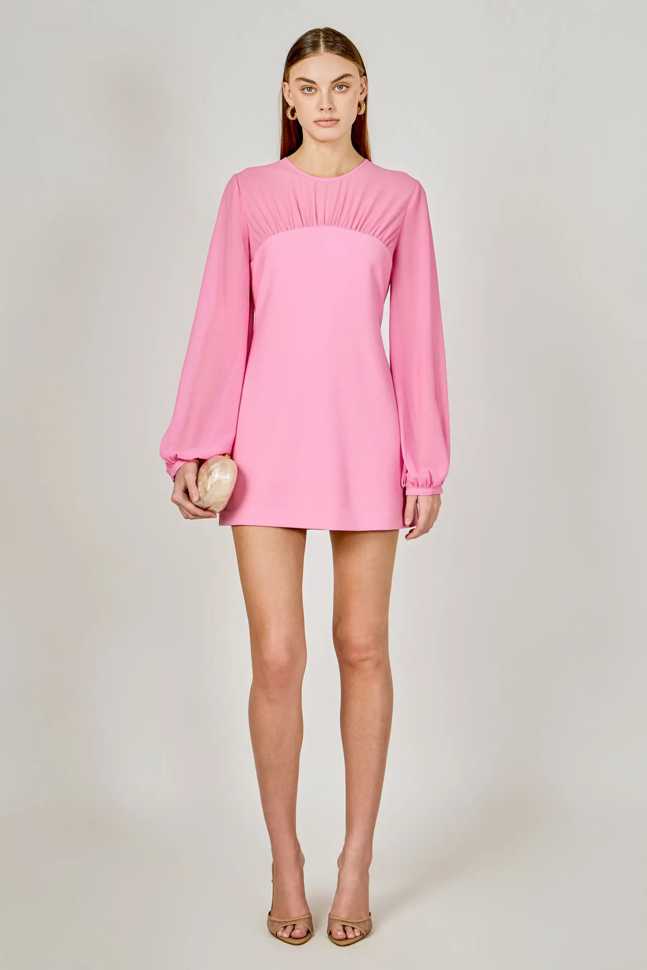 Mixed Media Mini Dress with Puff Sleeves sold by Endless Rose