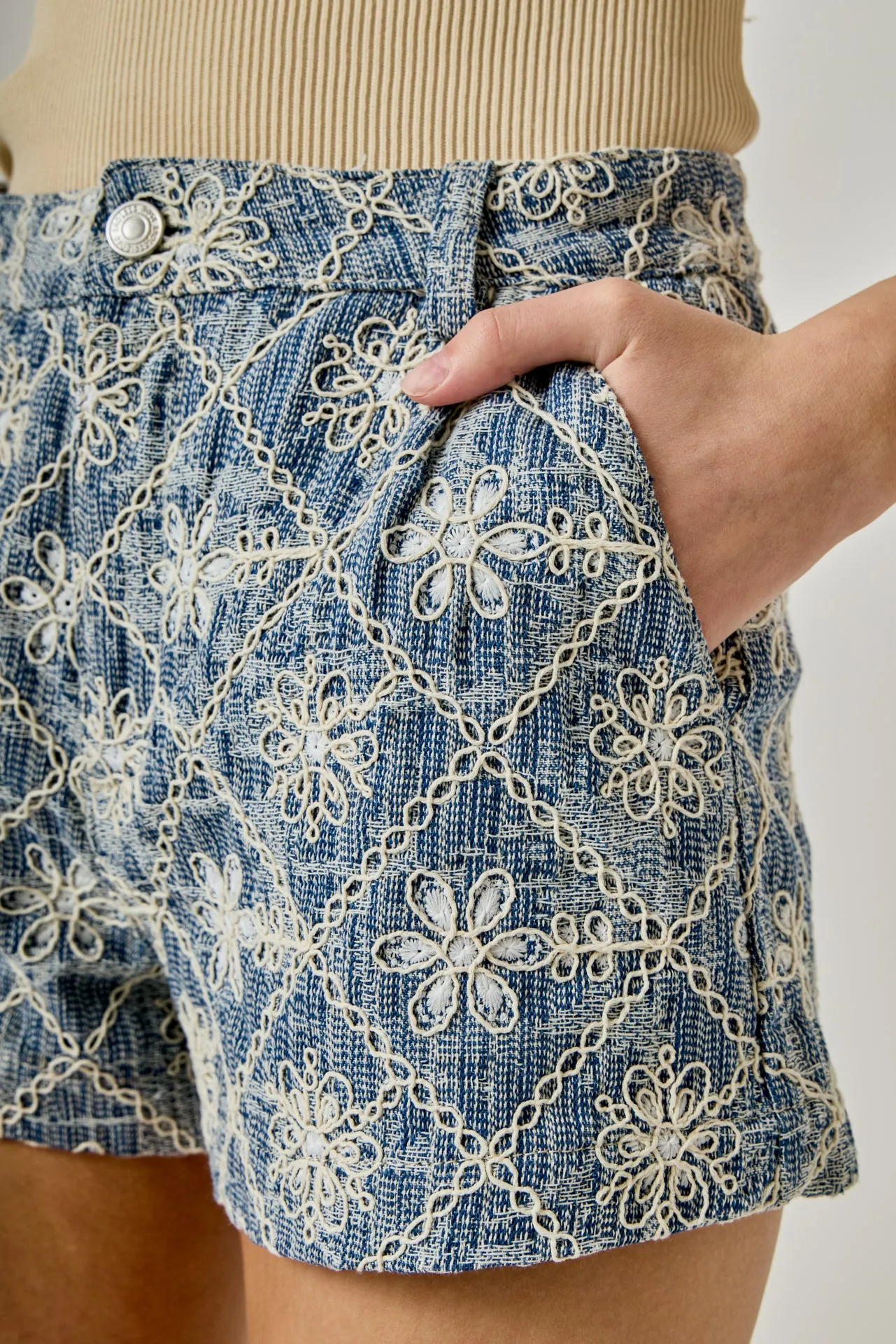 Floral Embroidered Denim Micro Shorts sold by Endless Rose product image thumbnail 2