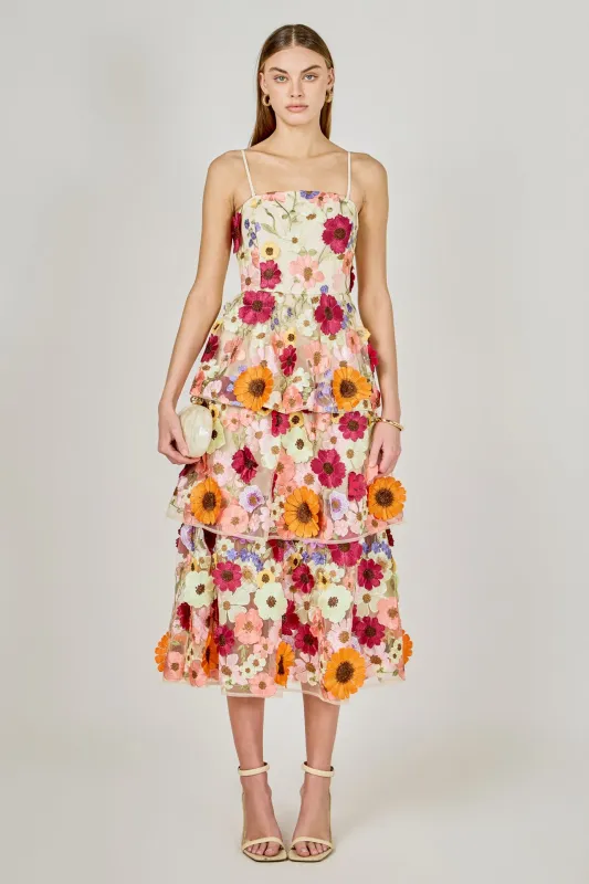 3D Floral Layered Midi Dress made by Endless Rose