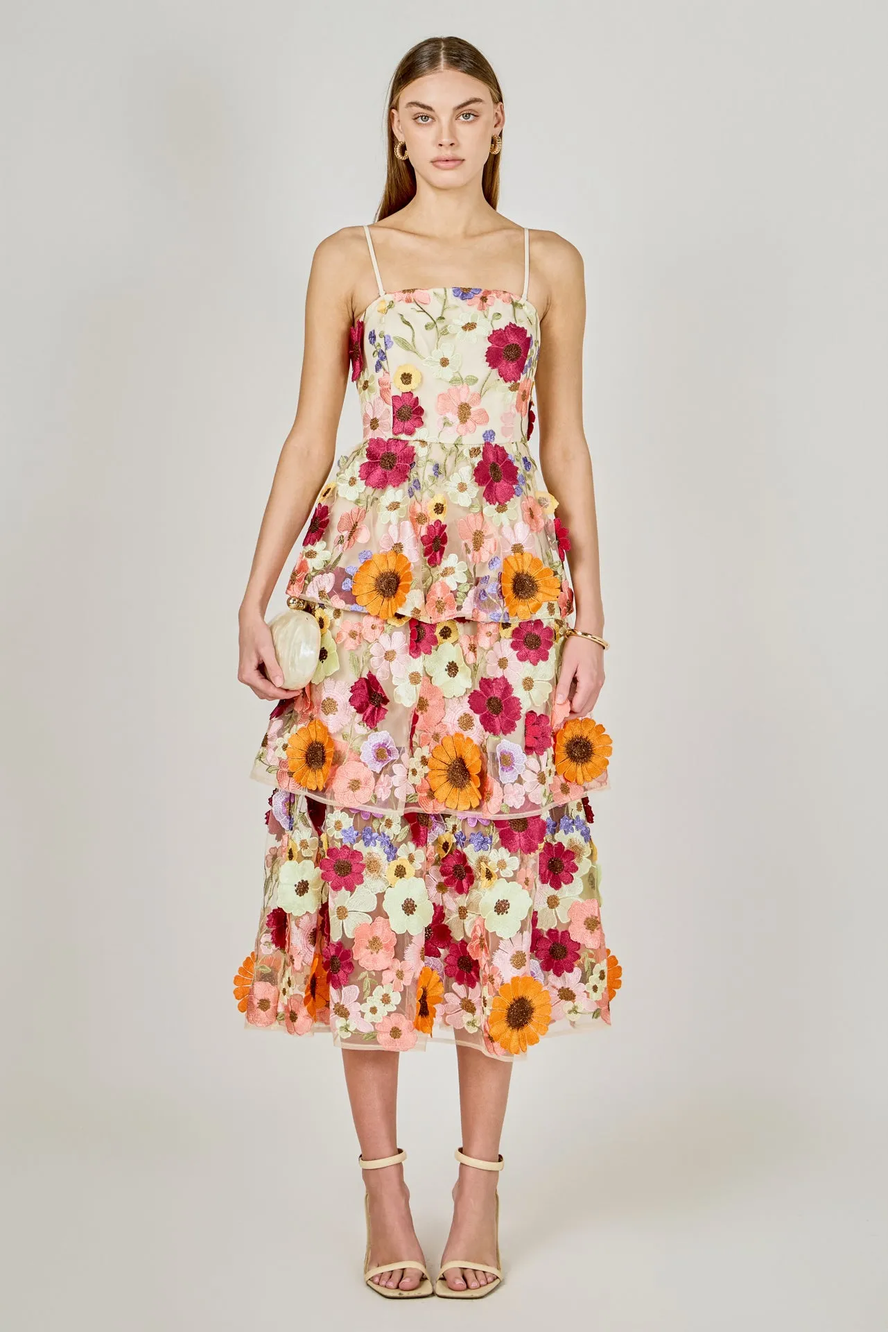 3D Floral Layered Midi Dress sold by Endless Rose