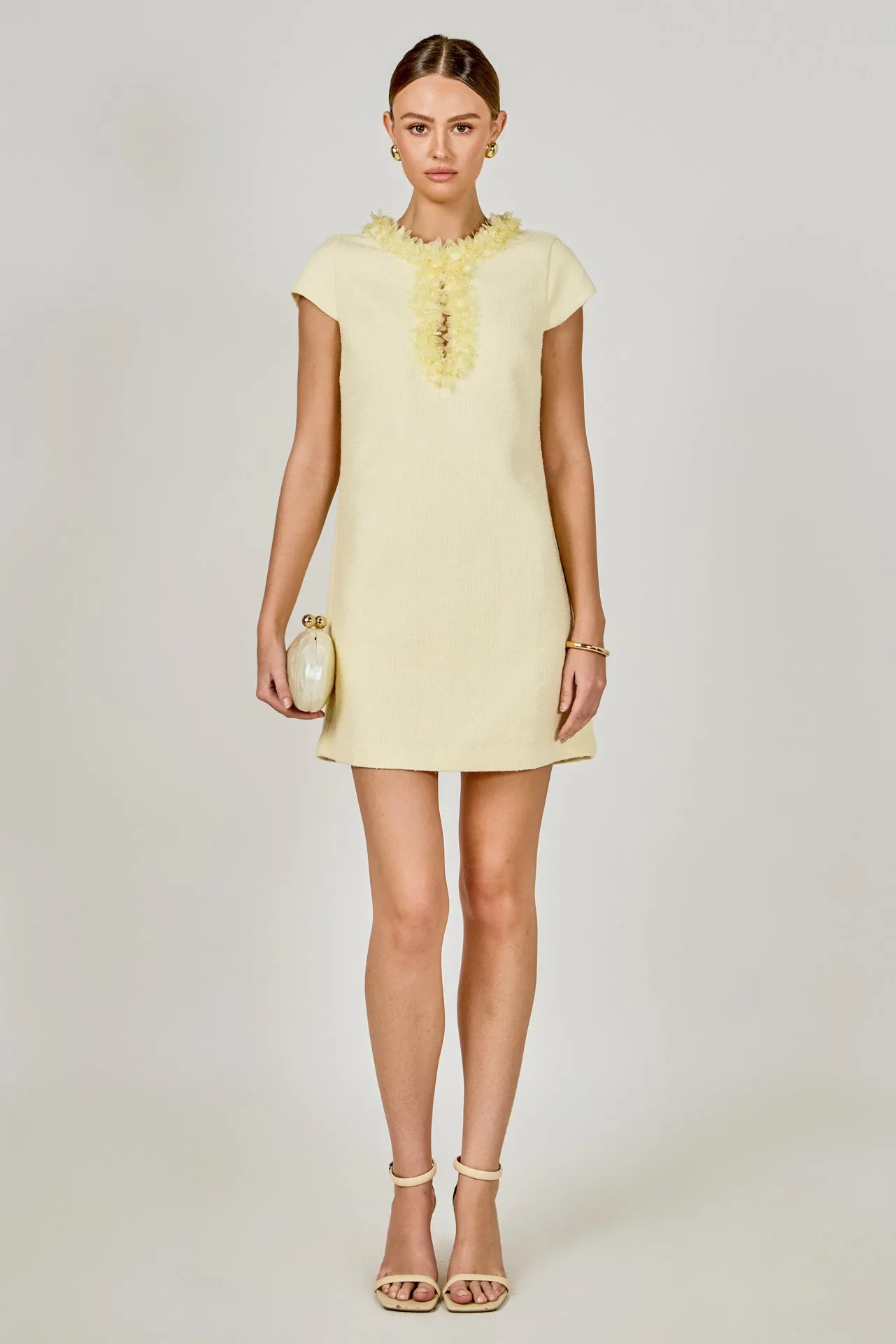 Tweed Mini Dress With Floral Trim sold by Endless Rose