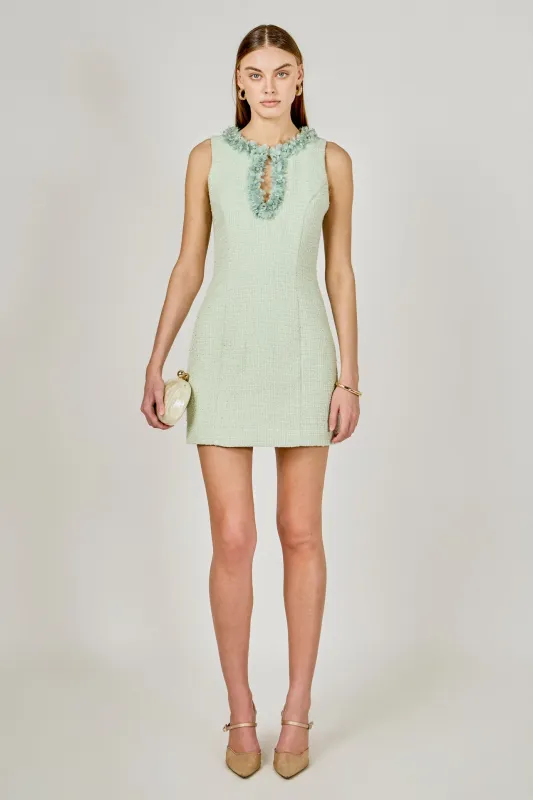 Tweed Racerback Floral Trim Mini Dress sold by Endless Rose