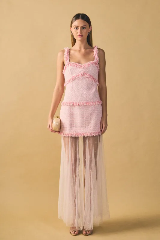 Tweed and Sheer Overlay Maxi Dress made by Endless Rose
