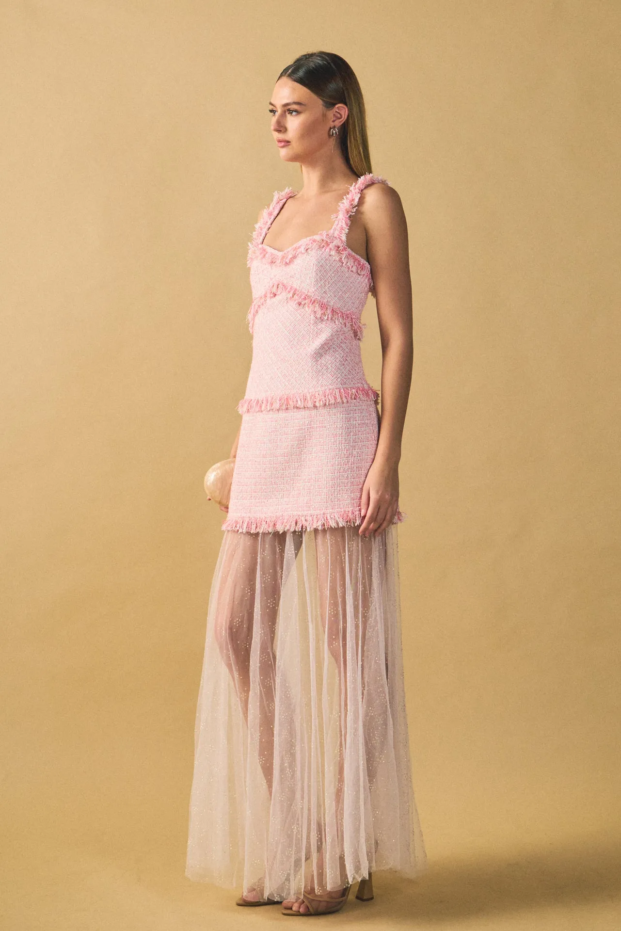 Tweed and Sheer Overlay Maxi Dress sold by Endless Rose product image thumbnail 3