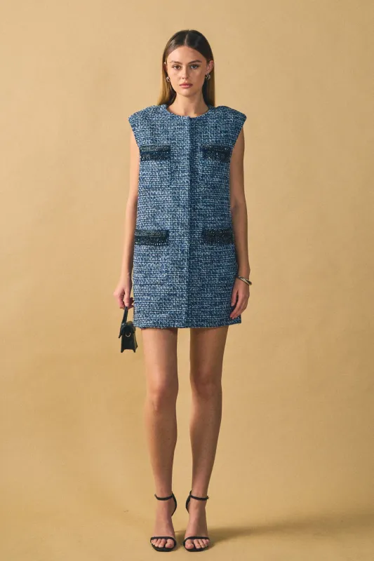 Tweed Mini Dress with Metallic Fringe made by Endless Rose