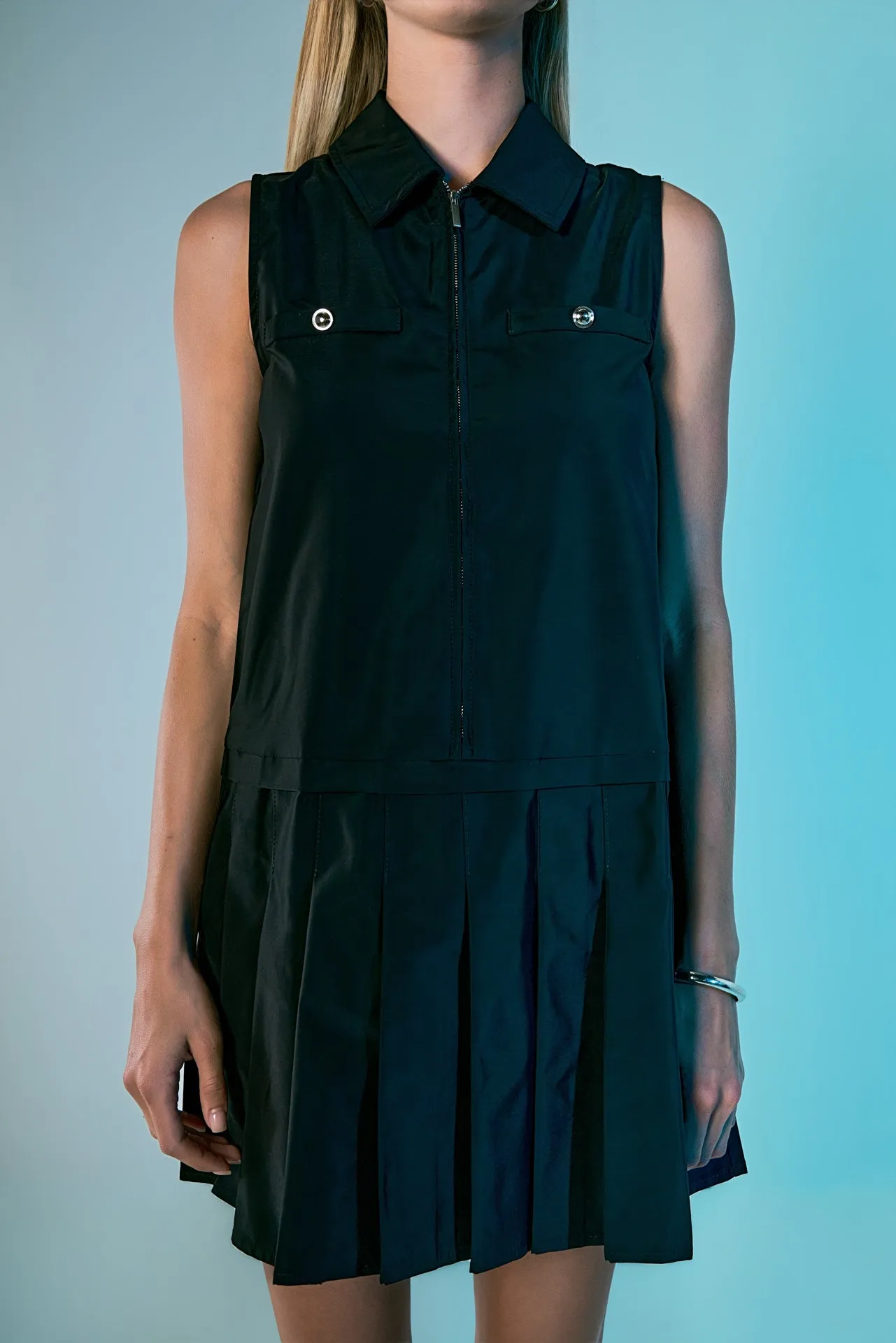 Sleeveless Zip Up Pleated Mini Dress sold by Endless Rose product image thumbnail 2