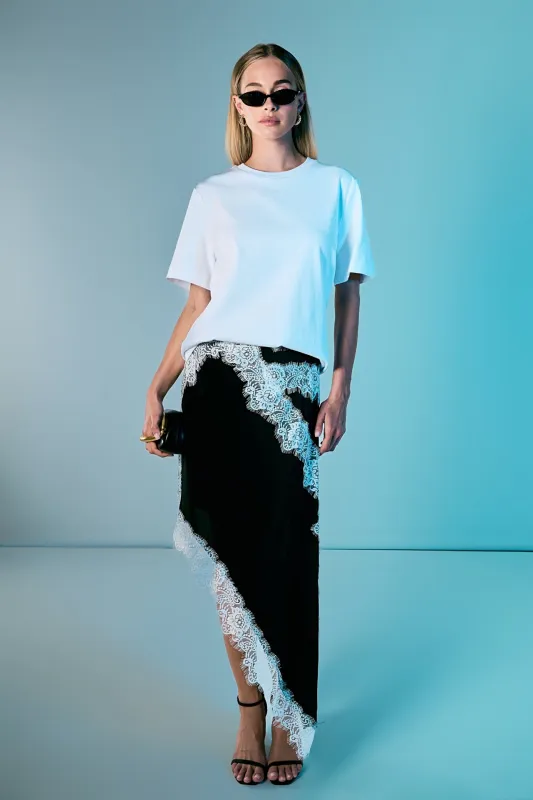 Asymmetrical Lace Trim Midi Skirt made by Endless Rose