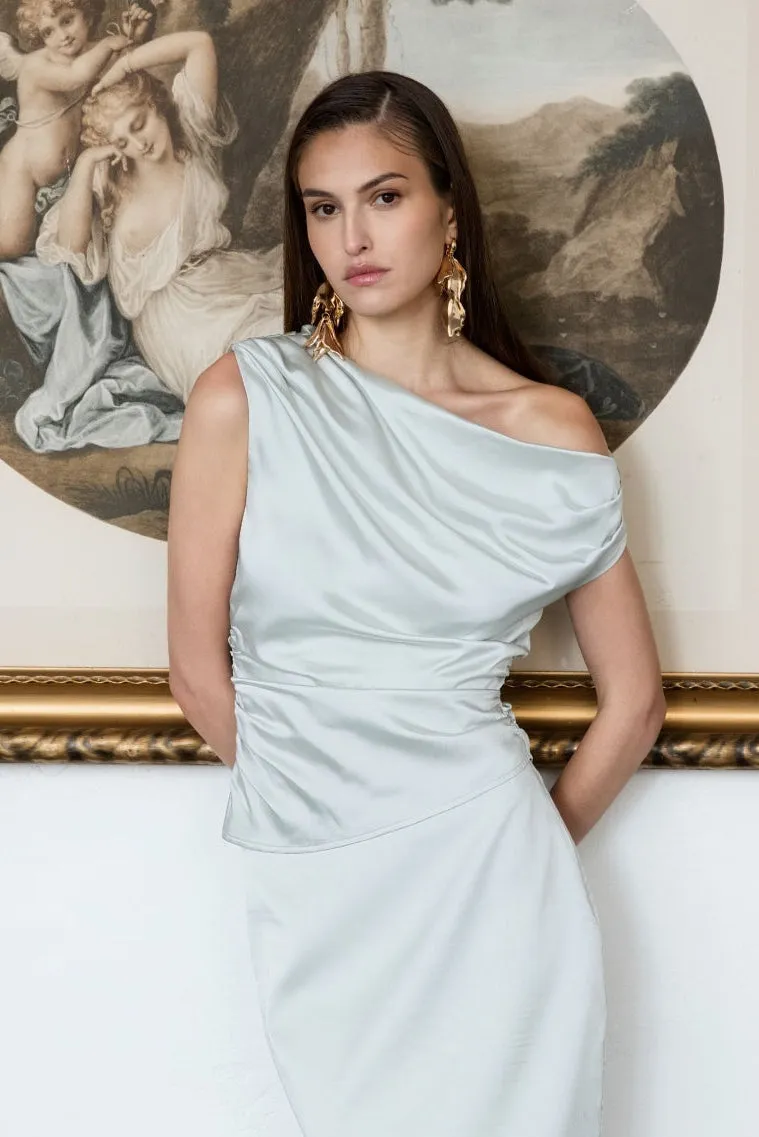 Asymmetrical Off-The-Shoulder Satin Top sold by Endless Rose