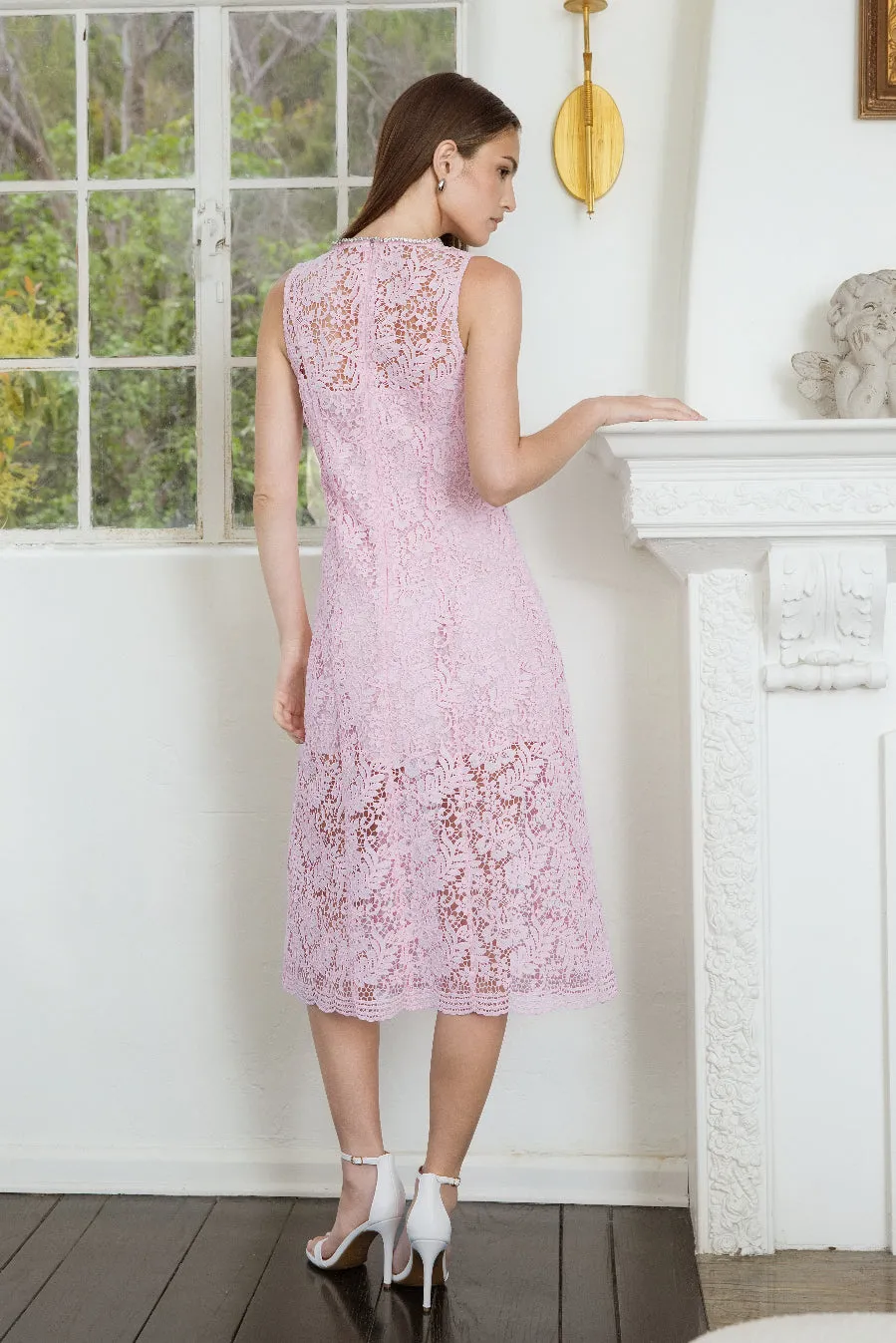 Rhinestone Bow Detailed Lace Sleeveless Midi Dress sold by Endless Rose product image thumbnail 4