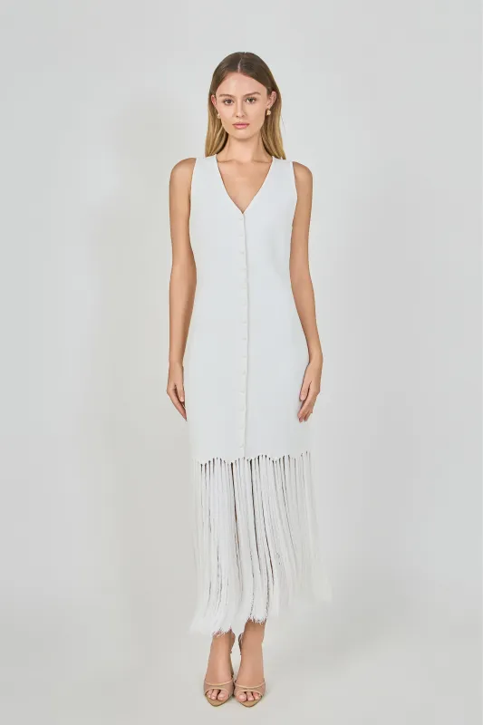 Sleeveless Fringed Knit Midi Dress made by Endless Rose