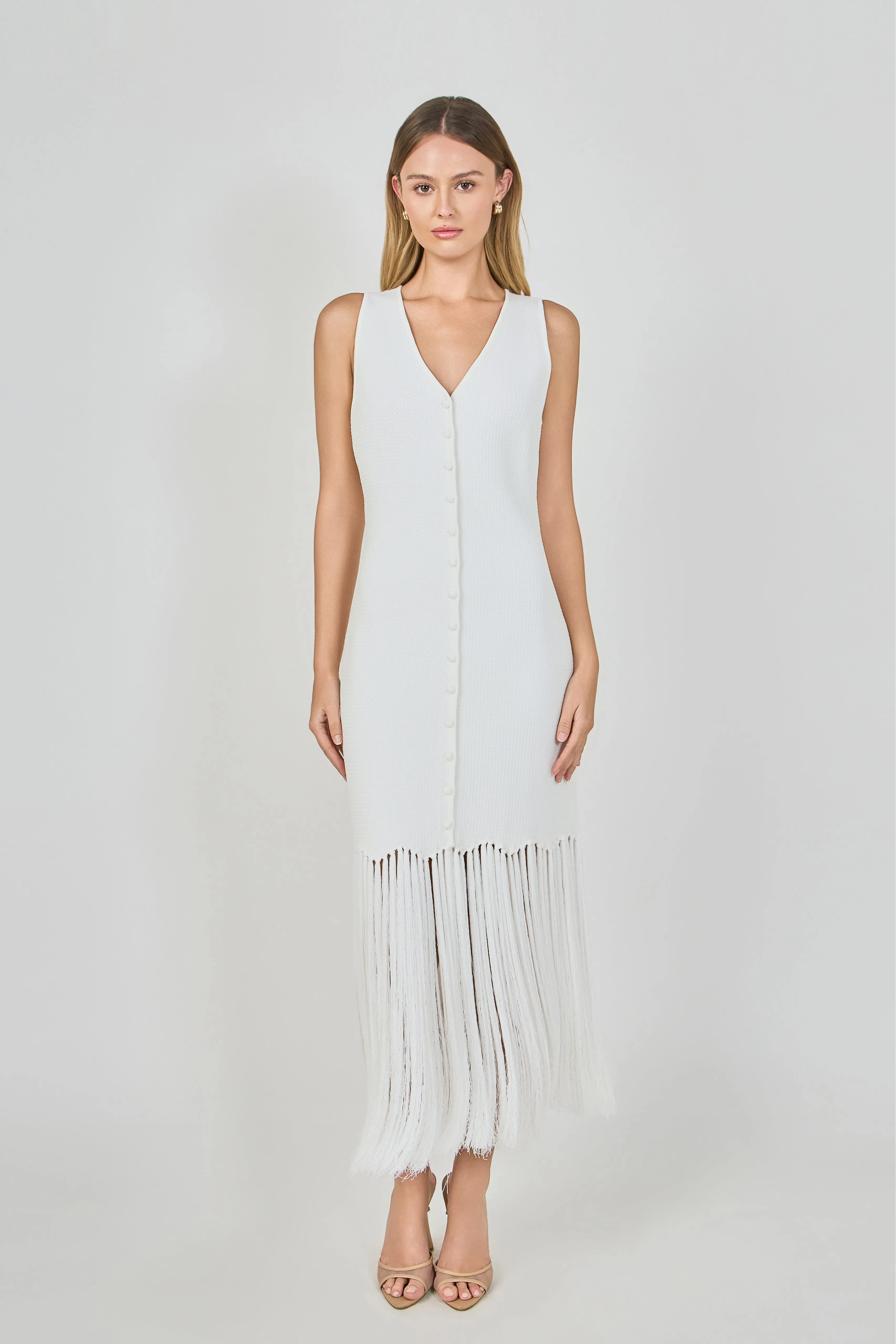 Sleeveless Fringed Knit Midi Dress sold by Endless Rose