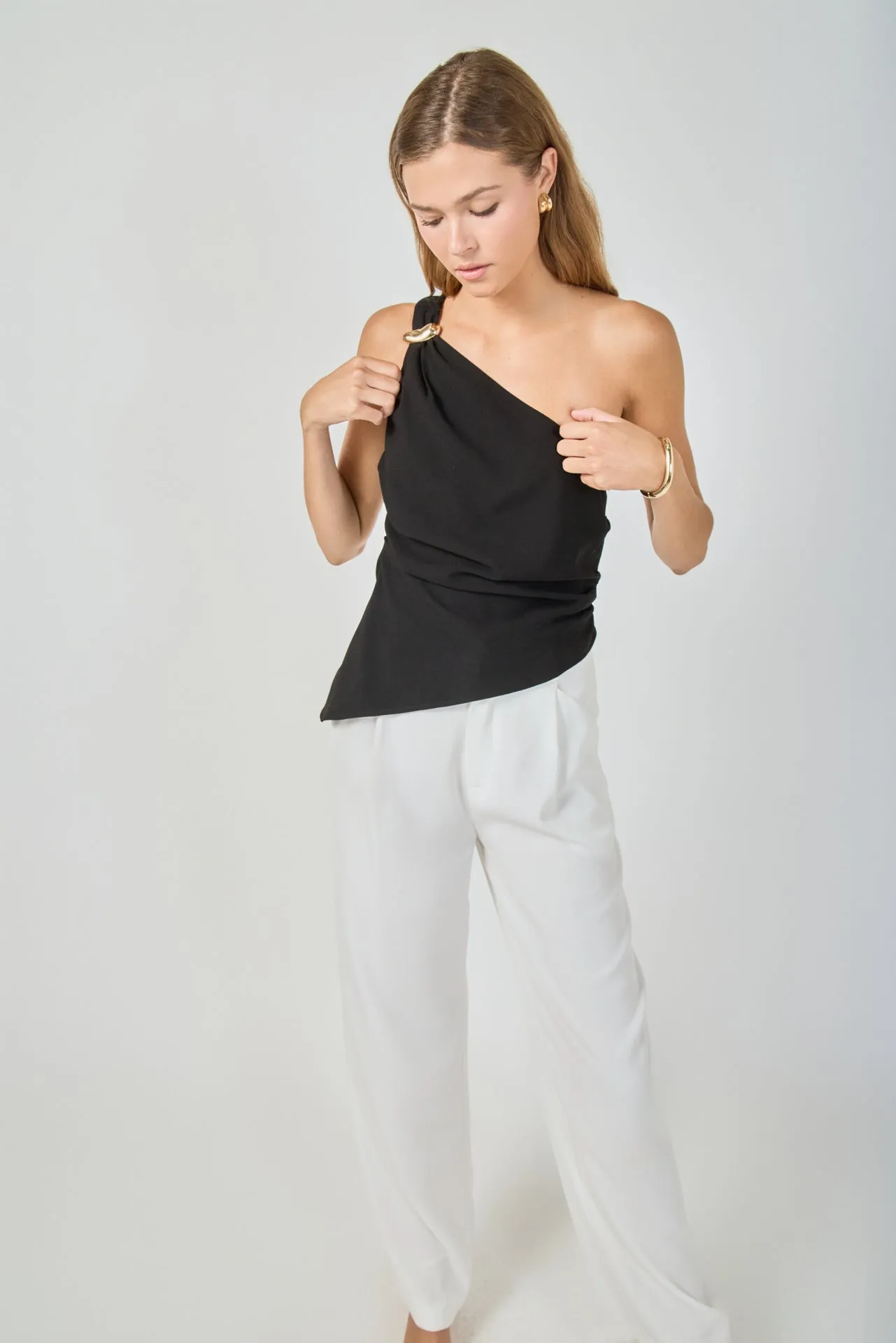 One Shoulder Ruched Top with Gold Trim sold by Endless Rose product image thumbnail 5