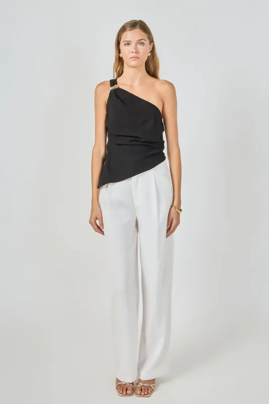 One Shoulder Ruched Top with Gold Trim made by Endless Rose
