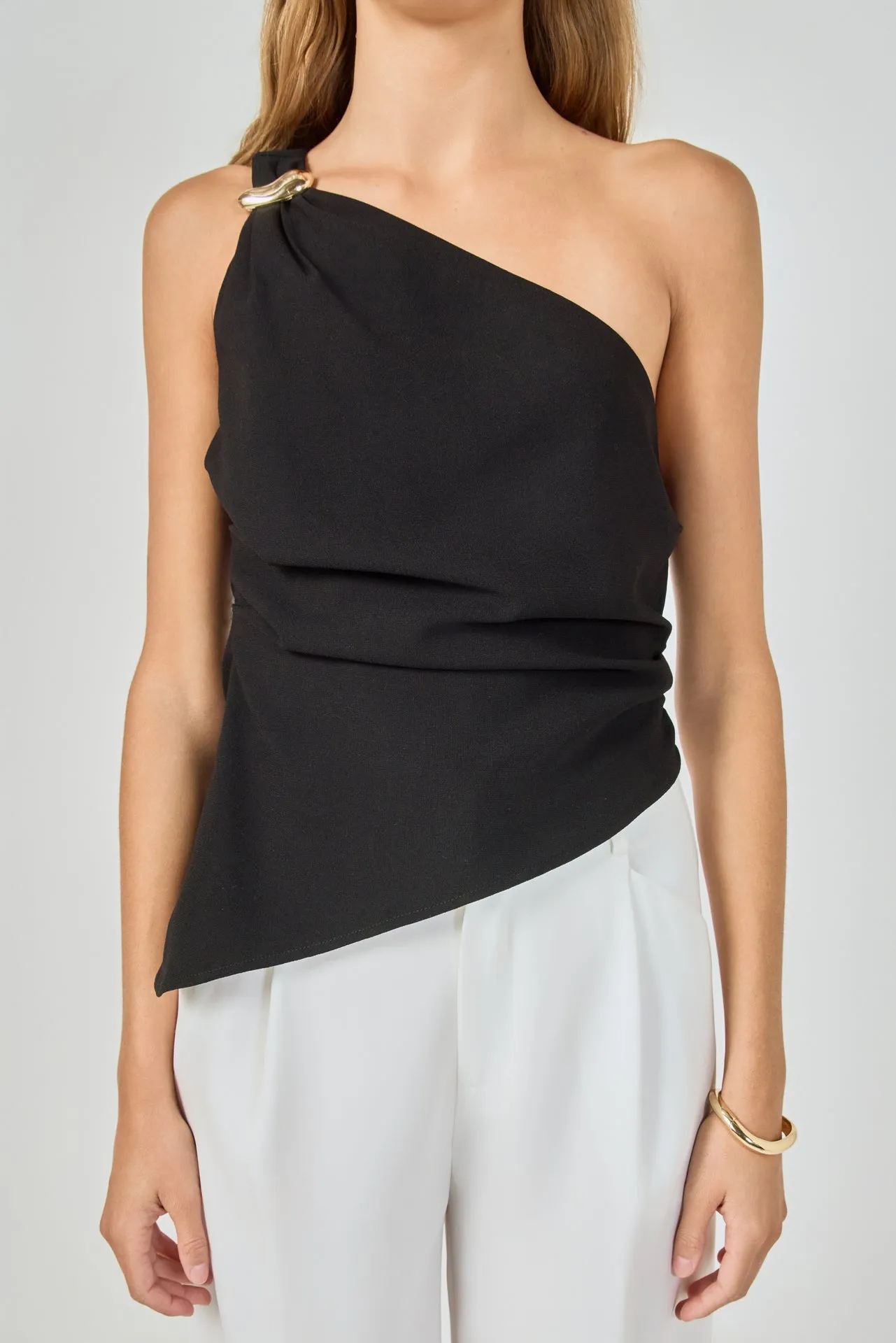 One Shoulder Ruched Top with Gold Trim sold by Endless Rose product image thumbnail 2