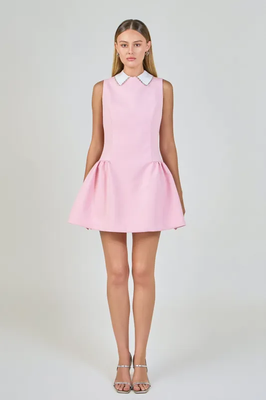 Rhinestone Piping Collared Mini Dress made by Endless Rose