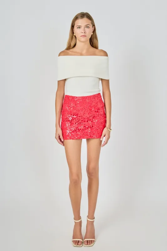 Floral Applique Sequins Lace Mini Skirt made by Endless Rose
