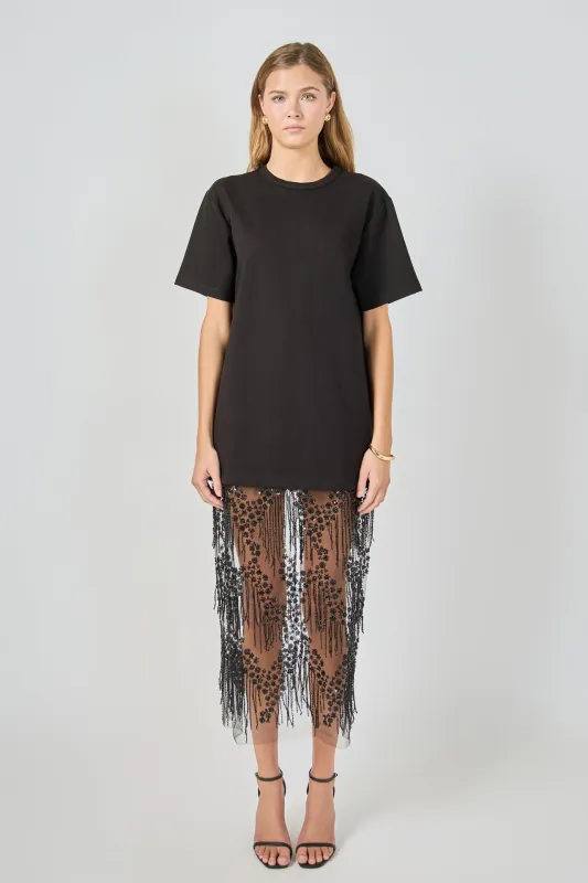 Mix Rhinstone  Lace T-shirt Midi Dress made by Endless Rose