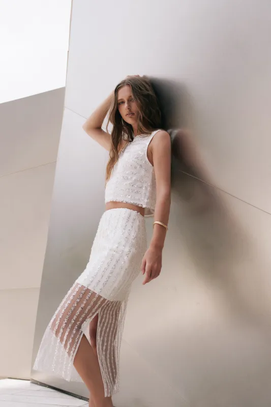 Sequin Stripe Mesh Midi Skirt made by Endless Rose