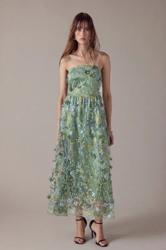 Strapless 3D Floral Embroidered Maxi Dress made by Endless Rose