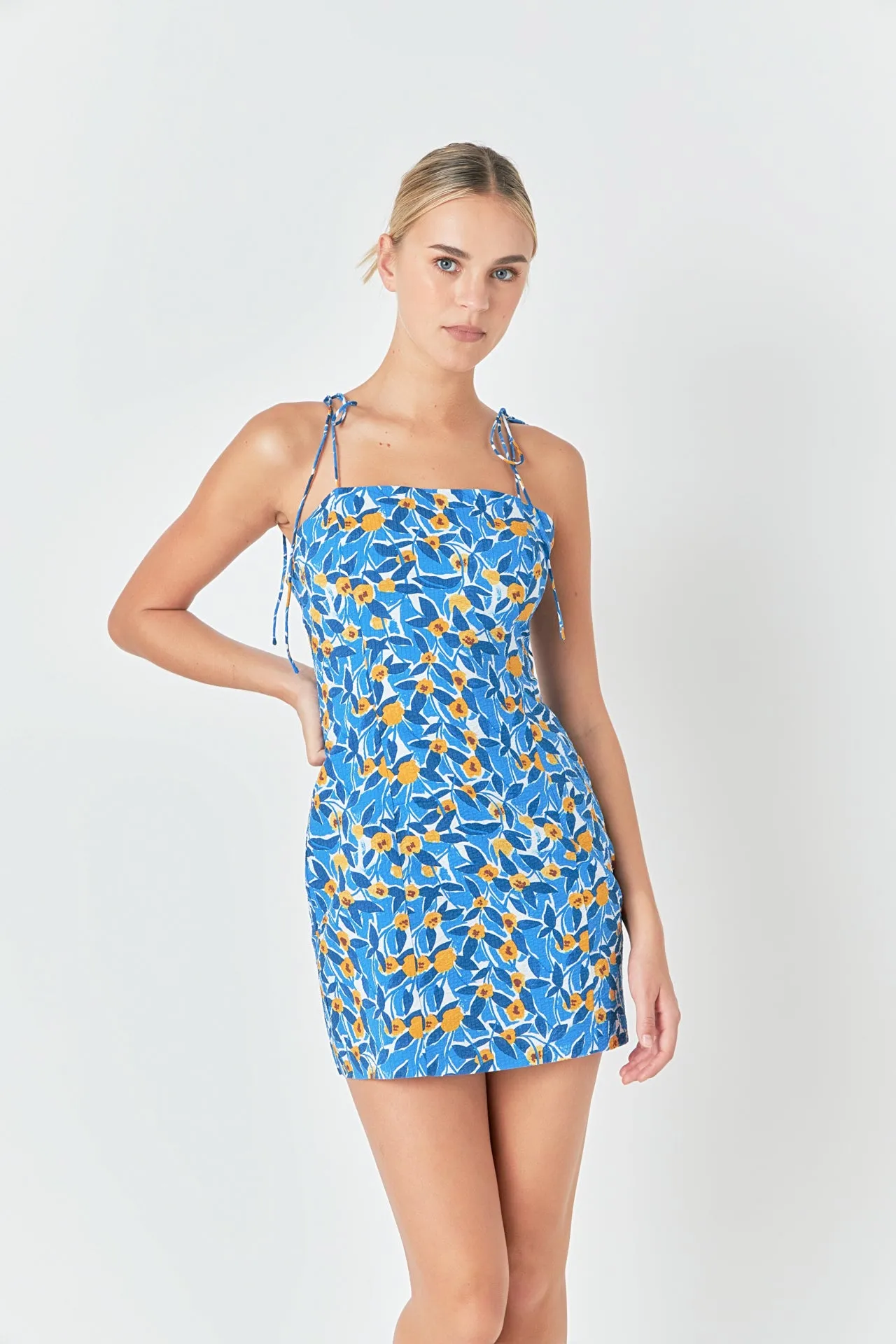 Floral Print Textured Fitted Mini Dress sold by Endless Rose product image thumbnail 5