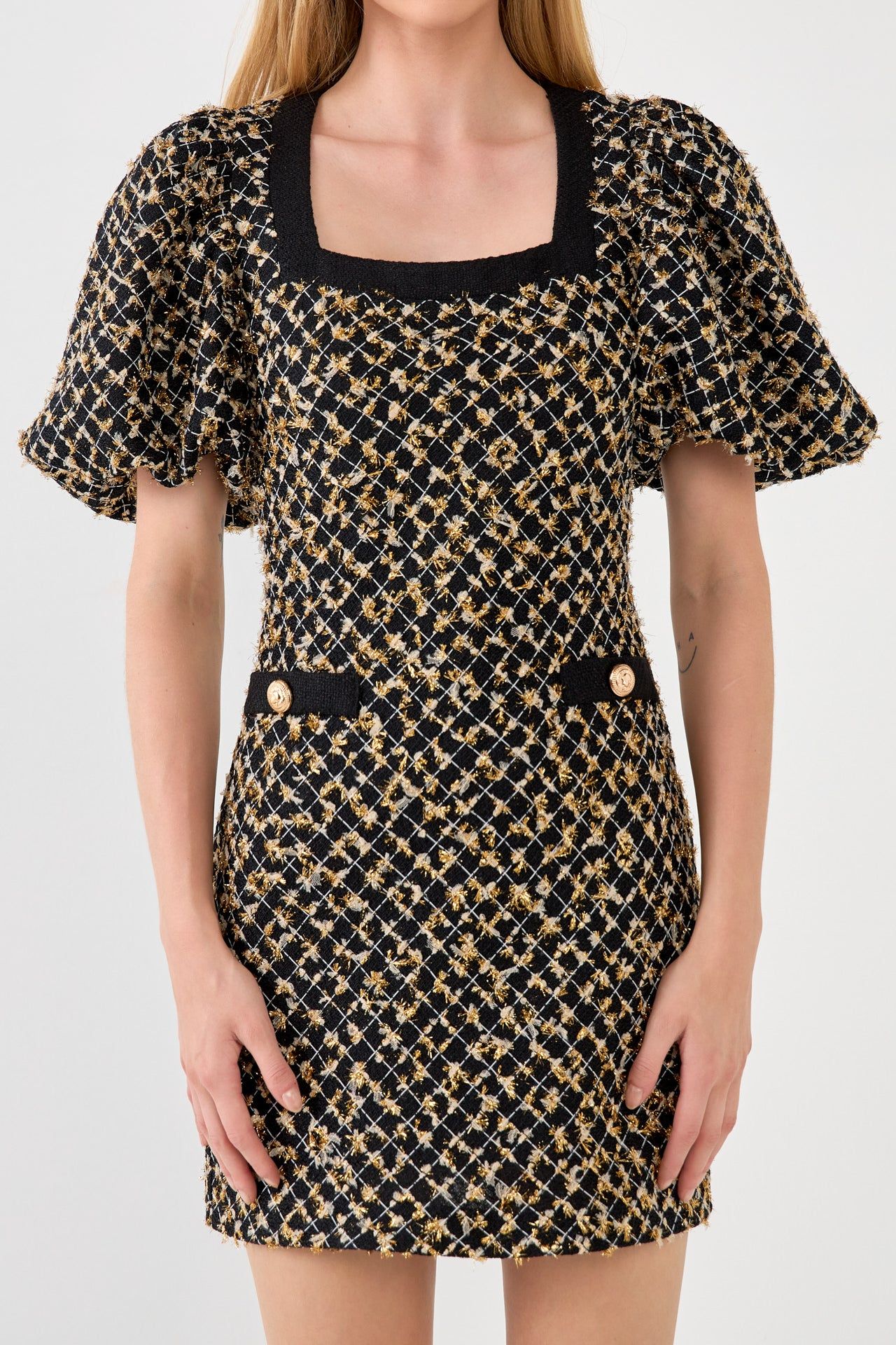 Tweed Gold Button Detail Mini Dress sold by Endless Rose product image thumbnail 2
