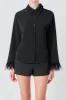 Feather Trimmed Fitted Blouse Top sold by Endless Rose
