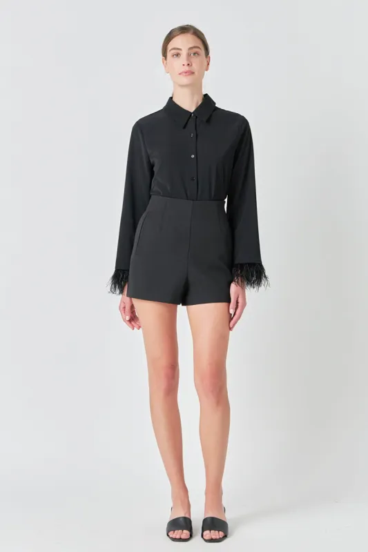 Feather Trimmed Fitted Blouse Top sold by Endless Rose