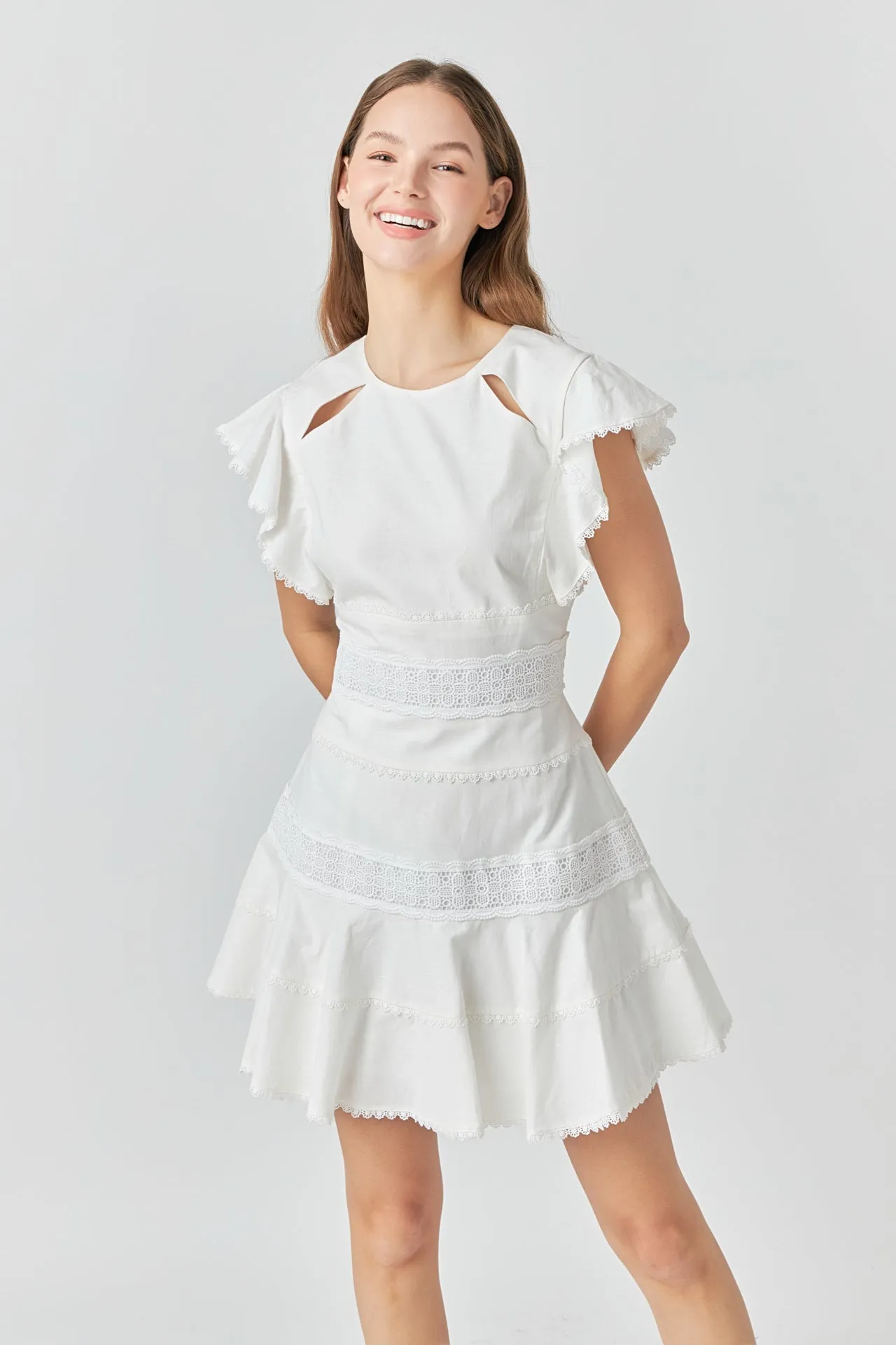 Lace Trimmed Ruffle Sleeve Dress with Cutout sold by Endless Rose product image thumbnail 5